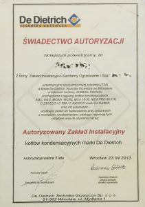 De Dietrich — Świadectwo Autoryzacji — certyfikat GAZSERWIS.CO