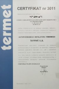 Termet S.A. — Autoryzowany Instalator — certyfikat GAZSERWIS.CO